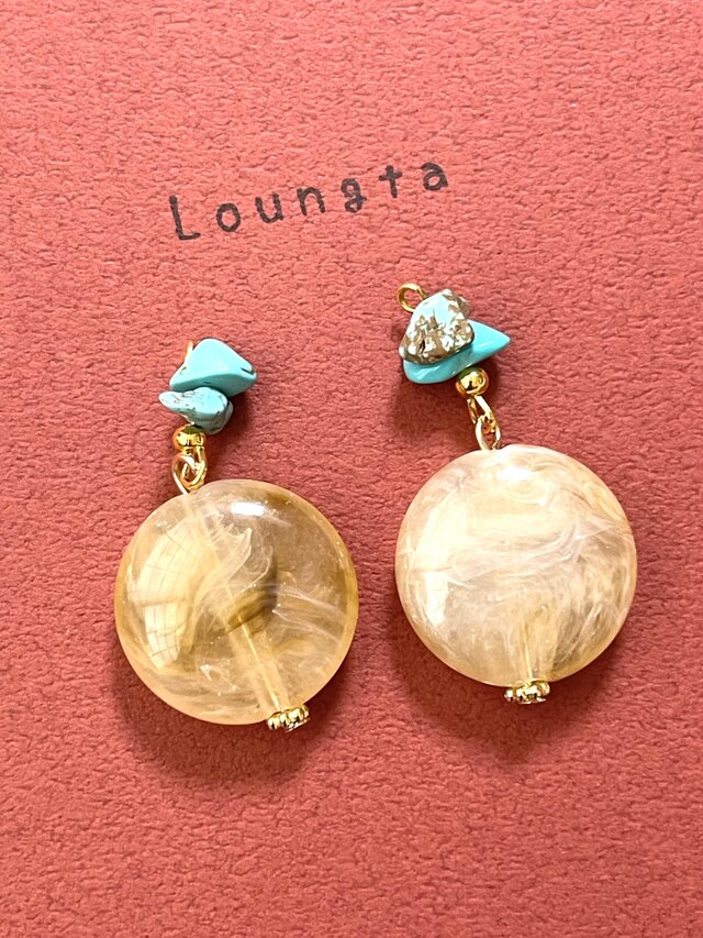 ターコイズピアス ターコイズ ブルー ブラウンの小ぶりピアス 大ぶりピアス 夏ピアス 樹脂ピアス