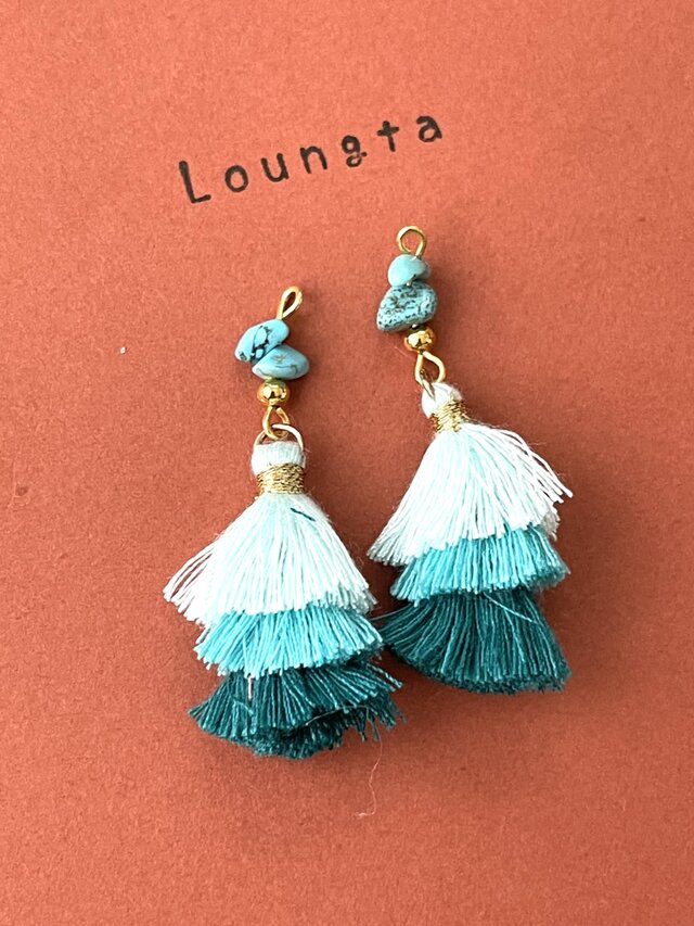 タッセルピアス フリンジピアス ターコイズピアス グリーン ブルー 夏ピアス 樹脂ピアス
