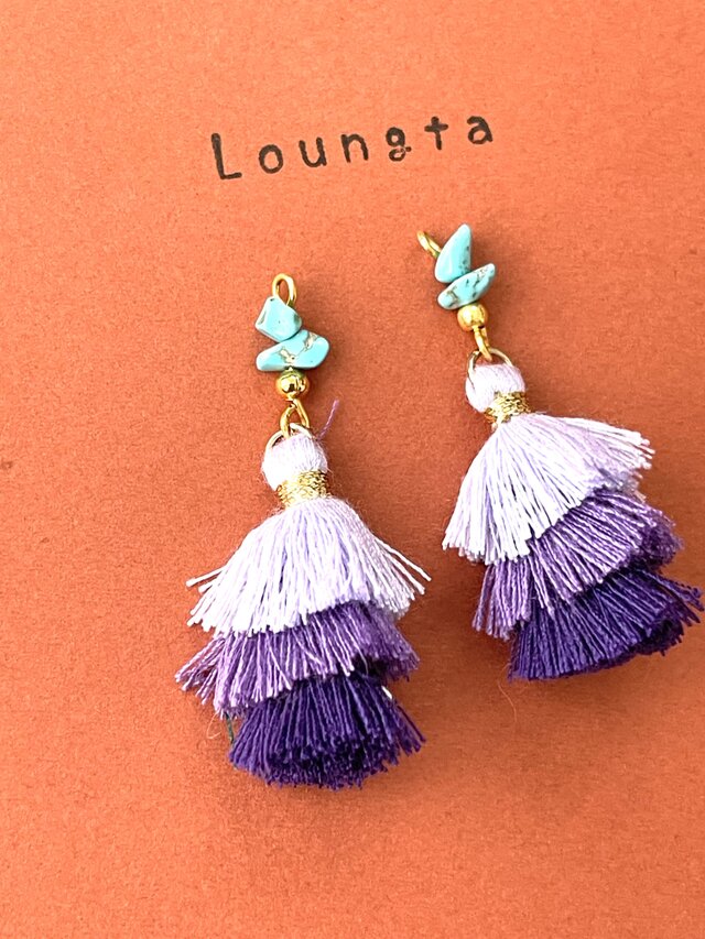 ターコイズピアス ターコイズ ブルー フリンジピアス タッセルピアス パープル 樹脂ピアス 夏ピアス