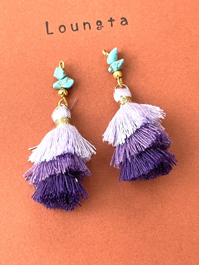 ターコイズピアス ターコイズ ブルー フリンジピアス タッセルピアス