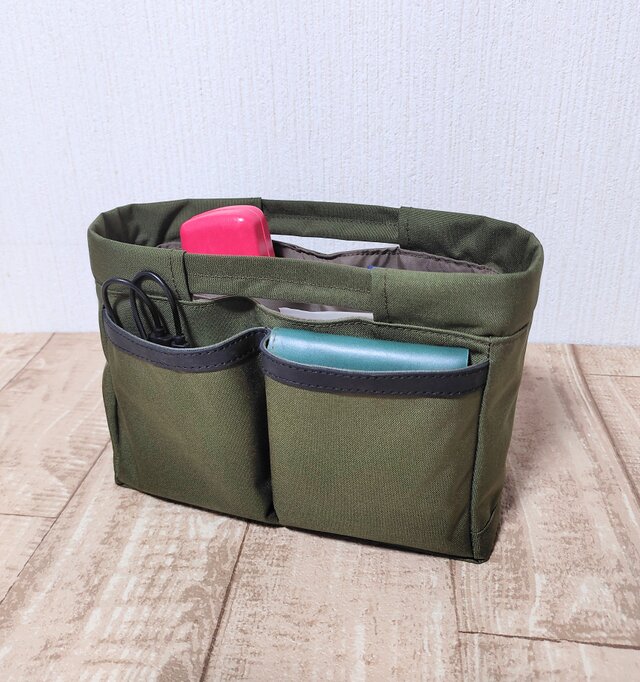 コーデュラナイロン・超便利バッグインバッグ｜撥水・自立・収納力抜群（カーキグリーン）