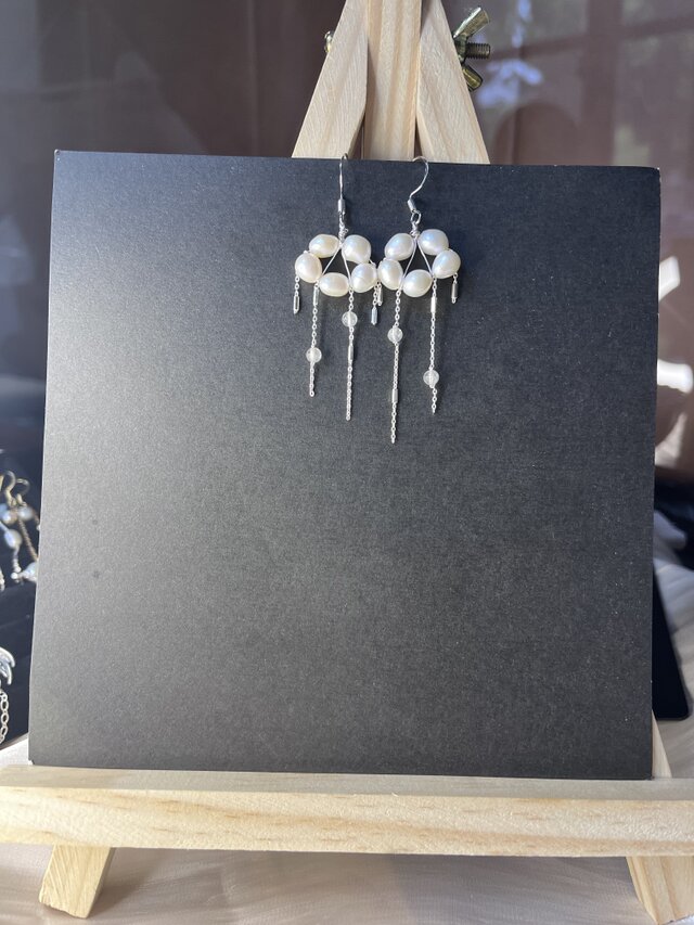 雲のゆりかごピアス｜真珠 × ホワイトクリスタル × 純銀チェーン