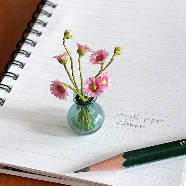 《和紙の花》花瓶＆ピンクのガーベラの花束