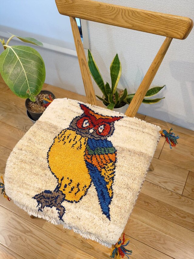 ペルシャ ギャッベ ミニマット ラグ 39.5x40㎝ フクロウ T5815 | iichi