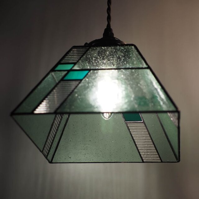 2台★ステンドグラスペンダントランプグリーン グリーン・緑系】ステンドグラスミニペンダントライト花型｜吊下げ照明