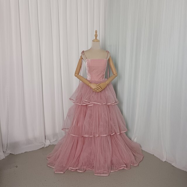 ピンク キャミソール カラードレス プリーツスカート お色直し 結婚式 披露宴