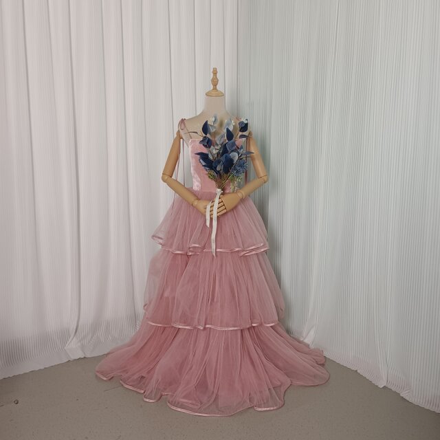 ピンク キャミソール カラードレス プリーツスカート お色直し 結婚式