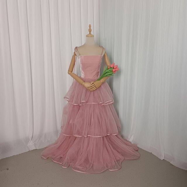 ピンク キャミソール カラードレス プリーツスカート お色直し 結婚式