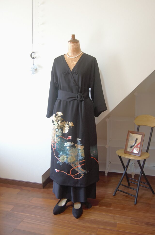 牡丹の花束 留袖ドレス＊ロングペチコート付き 着物リメイク