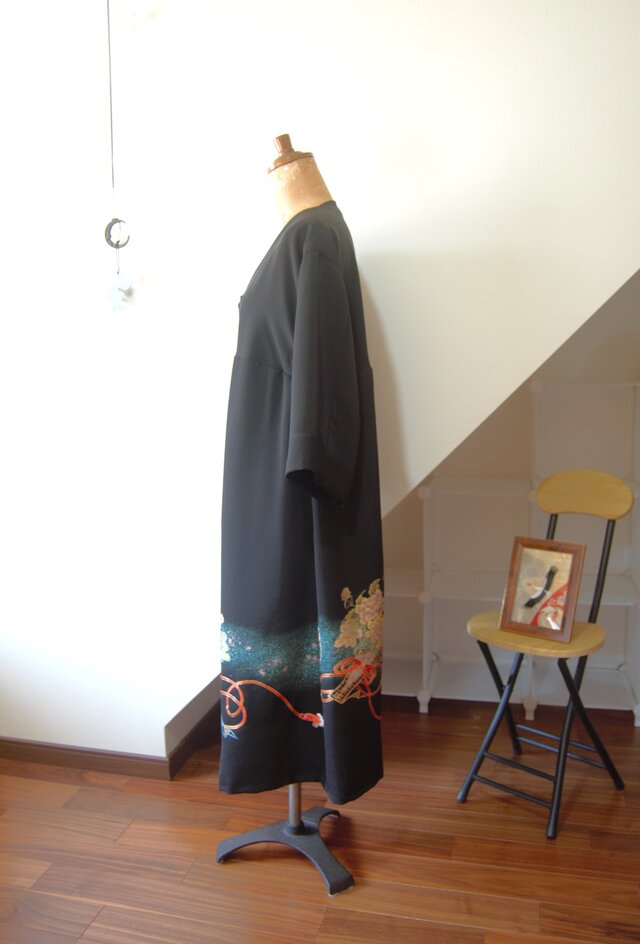 展示品 牡丹の花束 留袖ドレス＊ロングペチコート付き 着物リメイク