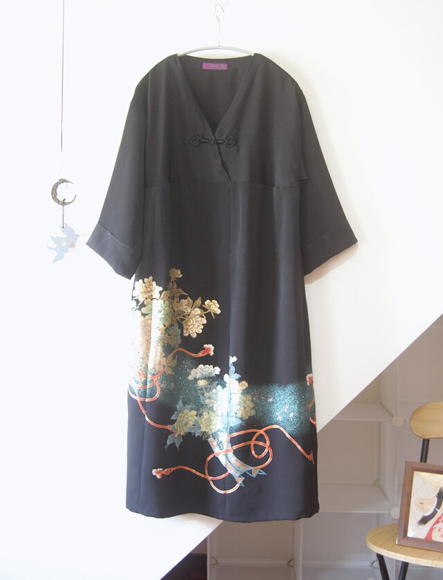牡丹の花束 留袖ドレス＊ロングペチコート付き 着物リメイク
