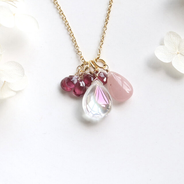 ８wayで楽しめる◆  天然石着せ替えネックレス　暖色系　サージカルステンレス --Dress up--