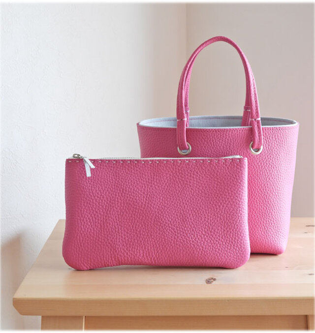 ジップポーチ　チェリーピンク（ マット ）　Lサイズ