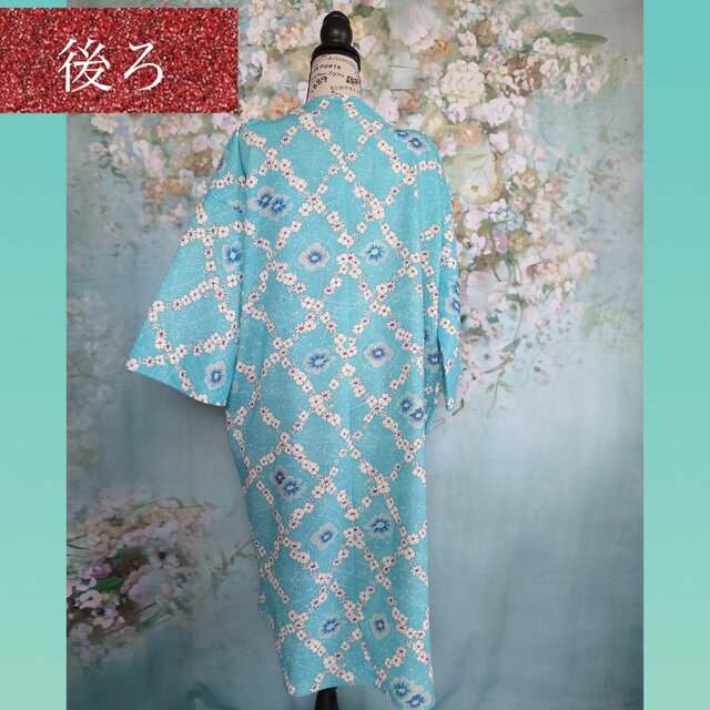 d67 カシュクールガウン 幅広リボン付き ロング 着物リメイク ブルー d67 カシュクールガウン 幅広リボン付き ロング 着物リメイク ブルー