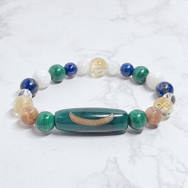 日月星天珠・スノーフレーク ラピスラズリ アマゾナイト ブレスレット 満天星天珠 日月星天珠・スノーフレーク ラピスラズリ アマゾナイト