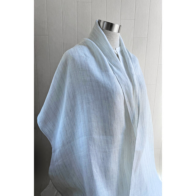 上質ベルギーリネンのストール ストライプ ベビーブルー | iichi