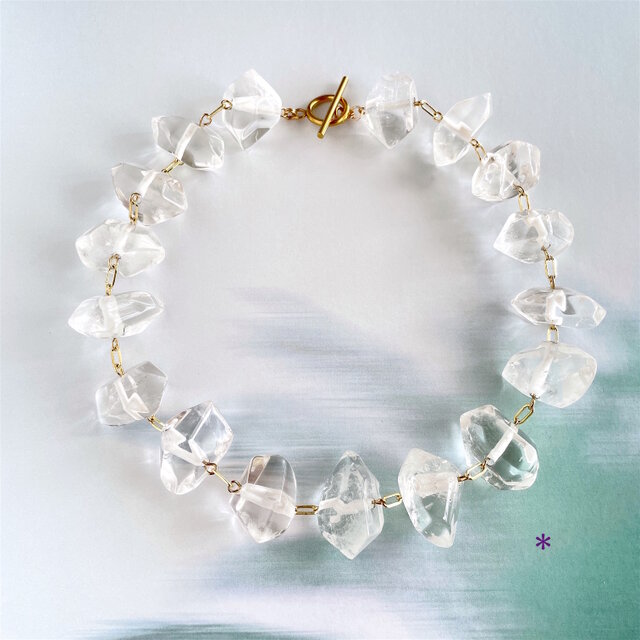 選べる ひんやり 氷の形のラフカット 水晶のチョーカー　K14gf