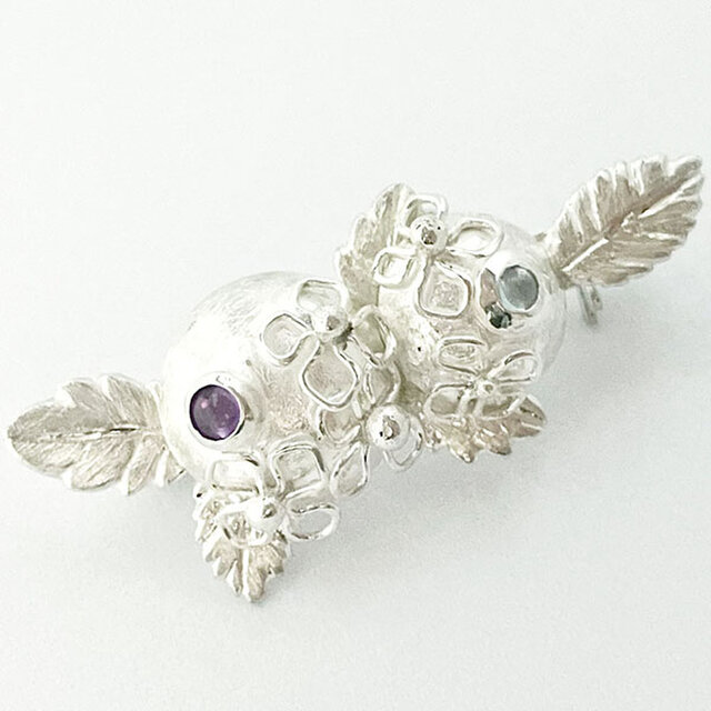 紅女　紫陽花シルバーブローチ（アメシスト　アクアマリン）