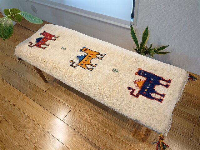 ペルシャ　ギャッベ　ミニランナー　113×45　ライトブラウン　山　生命の木 ペルシャ ギャッベ ミニランナー 116x40cm 緑色 タイル 生命の木