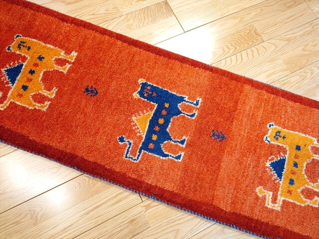 ペルシャ ギャッベ ミニランナー 細長いマット ラグ 113x43㎝ ライオン