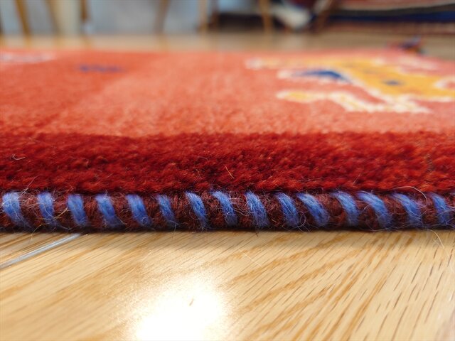 ペルシャ　ギャッベ ミニランナー　116×40 茜色　生命の木　花 ペルシャ ギャッベ ミニランナー 116×40 茜色 生命の木 花