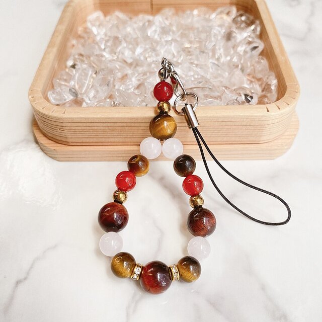 【再販10点以上】お買い物好きの女性へ 使ったお金を呼び戻す レッドタイガーアイ・赤メノウ 天然石ストラップ No235S
