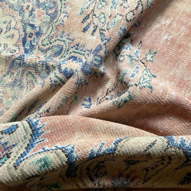 大判132×256 ピーチピンク×ブルー　メダリオン　トルコヴィンテージラグ 大判132×256 ピーチピンク×ブルー メダリオン トルコヴィンテージラグ