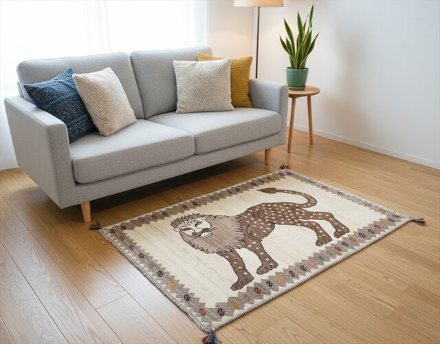 ペルシャ ギャッベ アマレバフト ラグ 124x85㎝ ライオンギャッベ