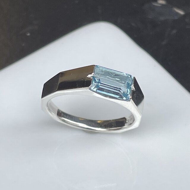 アクアマリン エメラルドカット リング アクアマリン エメラルドカット 1.1ct 印台 シルバーSV925リング