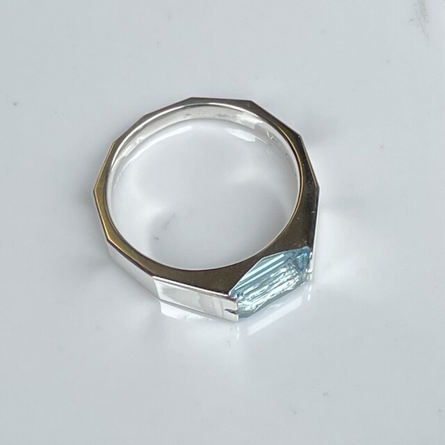 アクアマリン エメラルドカット 1.1ct 印台 シルバーSV925リング