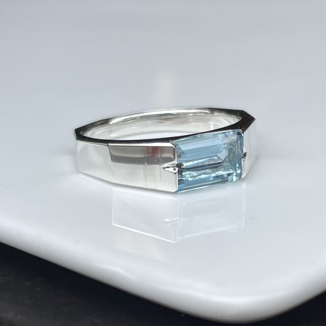 アクアマリン エメラルドカット 1.1ct 印台 シルバーSV925リング