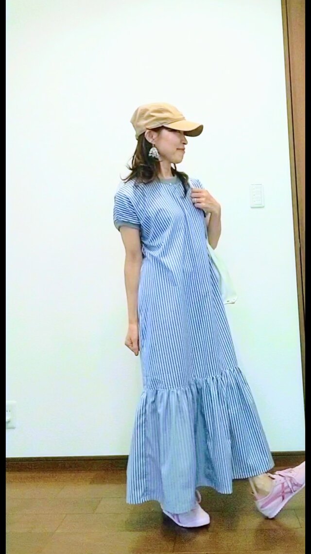 コットンストライプブルーのワンピース