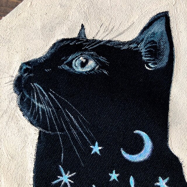 猫 絵画 黒猫 アクリル画 香月和夫 「ゆらゆら黒猫」 額付き