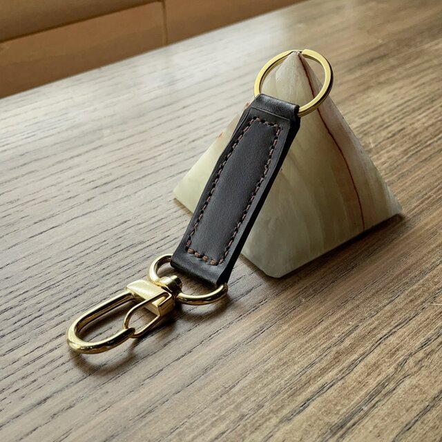 《ナスカン付き》レザーキーホルダー（ダークブラウン／ブライドルレザー）