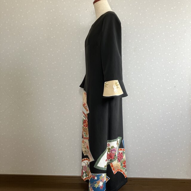 No.146ロングワンピースM〜L11号黒留袖ドレス着物リメイク袖口