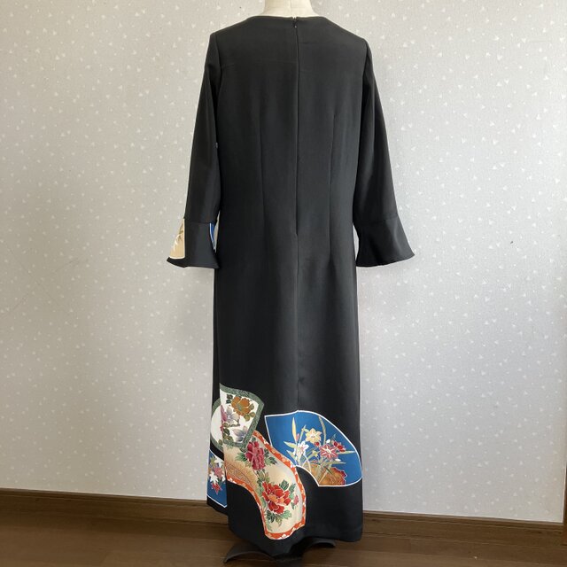 No.146ロングワンピースM〜L11号黒留袖ドレス着物リメイク袖口