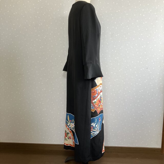 3074 着物　留袖　リメイク　ドレス　ワンピース Amazon.co.jp: 着物リメイクワンピース留袖ドレスオレンジ色の花