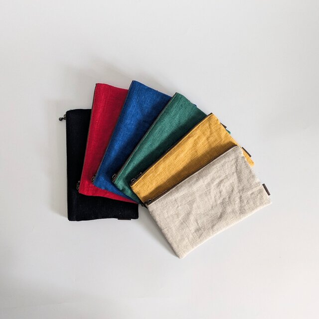 リネンのファスナーポーチ/20cmファスナー　通帳ケース　【選べるカラー全6色】