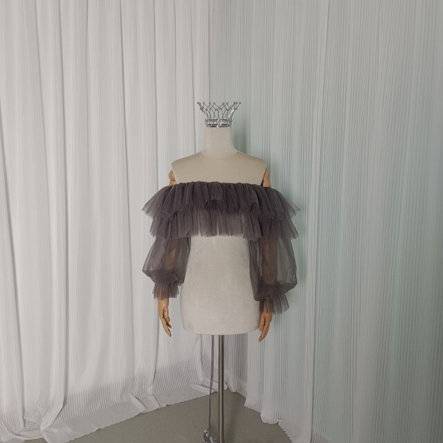 トップス パープル ロングスリーブ ソフトチュール ストレッチ 花嫁/ウェディングドレス