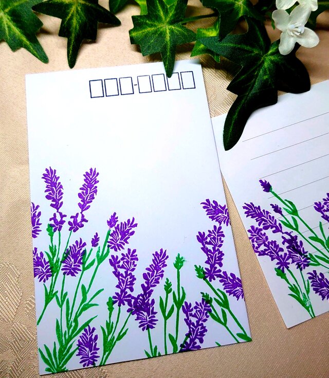 消しゴムはんこ「ラベンダー・水引・リボン・ほんのきもち」7個