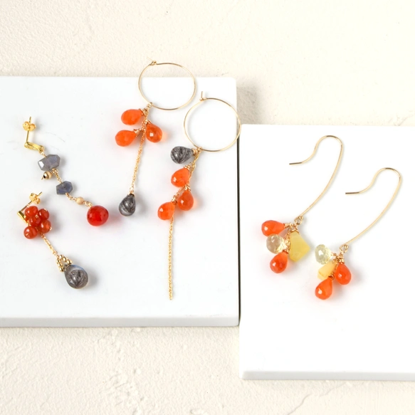 14kgfピアス/ イアリング / 9mm  タイチンルチルクォーツ 14kgfカラーオパールピアス⁄イヤリング