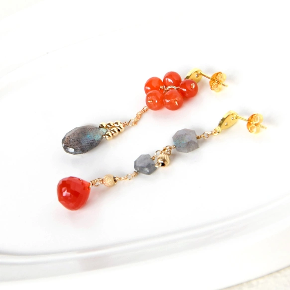 14kgfラブラドライト・オレンジシトリンピアス/イヤリング