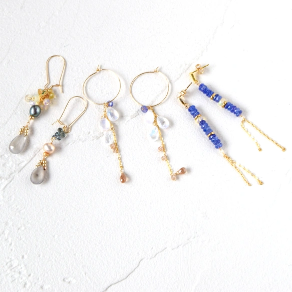 遊色ギラギラ プレシャスオパール ブリオレット ドロップ 3連ピアス 遊色ギラギラ プレシャスオパール ブリオレット ドロップ 3連ピアス