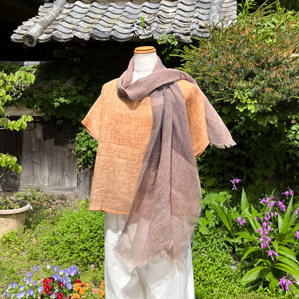 播州織柿渋染めストールK25062
