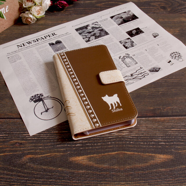 Android シンプル手帳型スマホケース（カメラ穴あり/はめ込みタイプ）【アイラブ・柴犬（Shiba）】