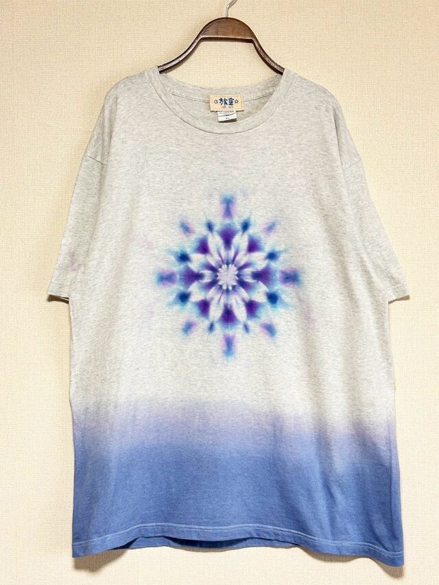 タイダイ Tシャツ XLサイズ 曼荼羅 ヘザーグレー ブルー段染め Hippies Dye HD24-16