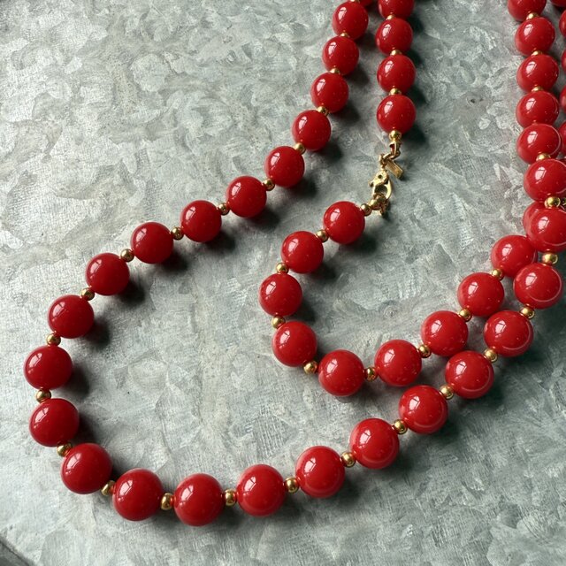 NM51-【 MONET 】モネ・ヴィンテージネックレス 1980s Red