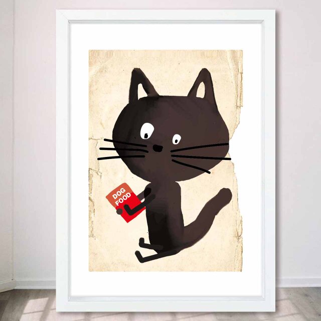 ドッグフードじゃん　ネコ　送料無料 　イラスト　A4〜A0　ポスター　アートポスター　アートsei検索新着順　3503