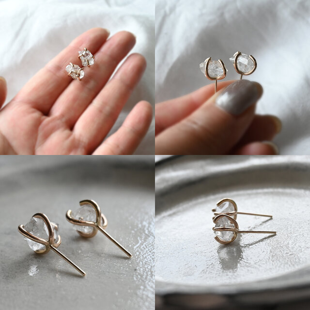 14kgf〉ハーキマーダイヤモンドのシャンデリアピアス ピアス