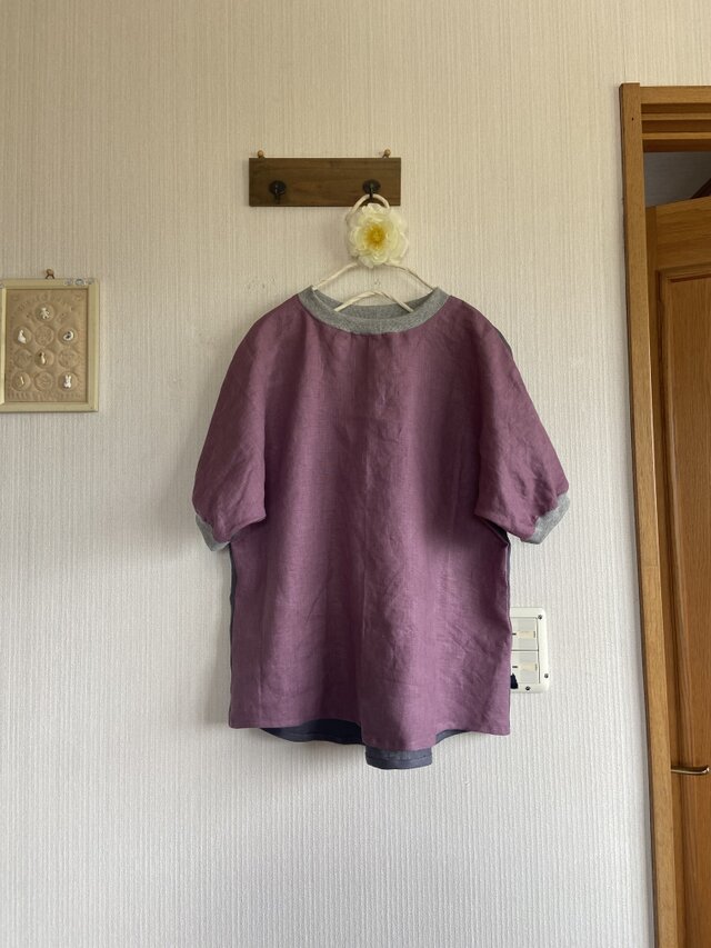 リネンの切り替えリブプルオーバーバイカラーのコピー